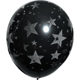 Latex Balloons – Black Glitter Stars   25 per pkg.