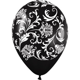 11" Black Damask Balloons  50 per pkg.