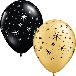 Latex Balloons – Gold/Black Sparkle  100 per pkg.