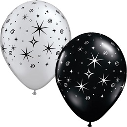 Latex Balloons – Silver/Black Sparkle   100 per pkg.
