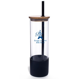 Glass Travel Tumbler With Bamboo Lid and Silicone Wrap