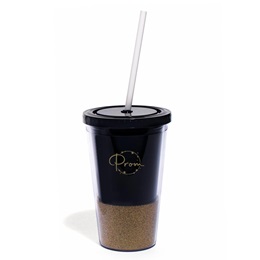 Glitter Dipped Black Tumbler With Prom Design