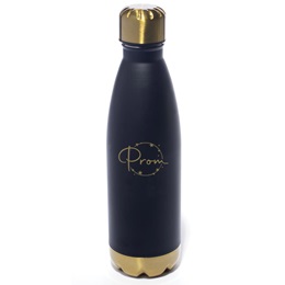 Black and Gold Retro Cool Water Bottle With Prom Imprint