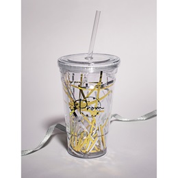Gold Tinsel Tumbler With Prom Design