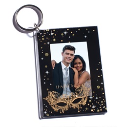 Gold Mask & Golden Stars Glitter Photo Key Chain