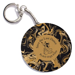 Full-color Round Key Chain - Gold Marble Swirls