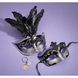 Black and Silver Masks and Prom Mask Key Chains 4-piece Set