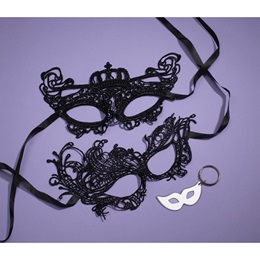 Black Lace Masks and Mask Key Chains 4-piece Set