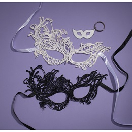 Black and White Lace Masks and Mask Key Chains 4-piece Set