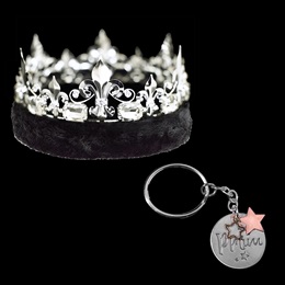 Fleur de Lis Crown With Black Fur and Prom Stars Key Chain Set