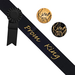 Prom King Black/Gold Sash - Rosette and Button