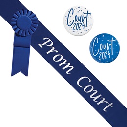 Prom Court Blue/White Sash - Rosette and Button