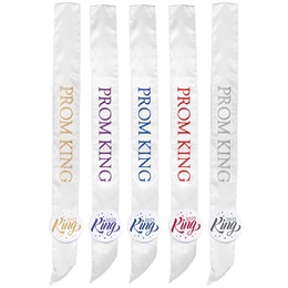 White Satin Prom King Sash with Button