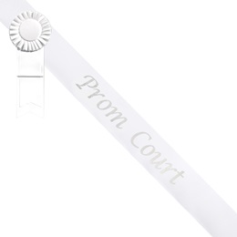 Prom Court White Sash - Silver Script & Rosette