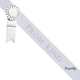 Prom King Sash with Royalty Pin - White/Silver