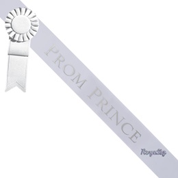 Prom Prince Sash with Rosette and Pin - White/Silver
