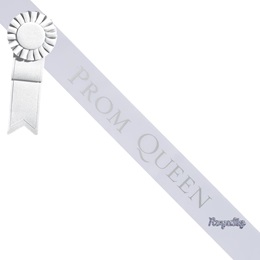 Prom Queen Sash with Royalty Pin - White/Silver