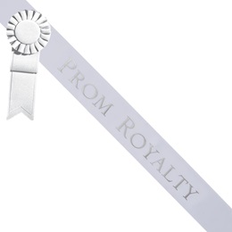 Prom Royalty White Sash - Silver Script & Rosette