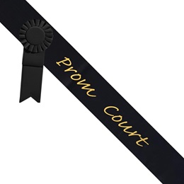 Prom Court Black Sash - Gold Script & Rosette