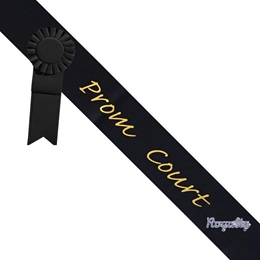 Prom Court Sash With Rosette and Pin - Black/Gold