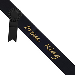 Prom King Black Sash - Gold Script & Rosette