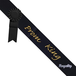 Prom King Sash with Rosette and Pin - Black/Gold