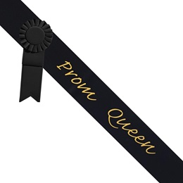 Prom Queen Black Sash - Gold Script & Rosette