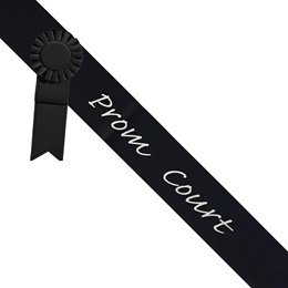 Prom Court Black Sash - Silver Script & Rosette