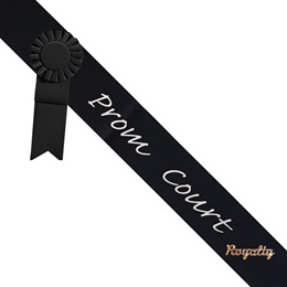 Prom Court Sash with Royalty Pin - Black/Silver