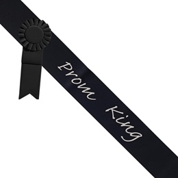 Prom King Black Sash - Silver Script & Rosette