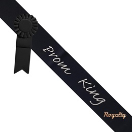 Prom King Sash With Rosette and Pin - Black/Silver