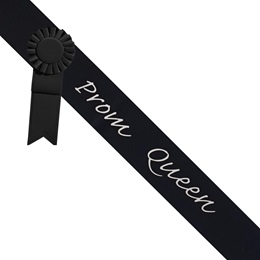 Prom Queen Black Sash - Silver Script & Rosette