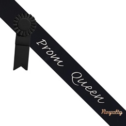 Prom Queen Sash With Rosette and Pin - Black/Silver