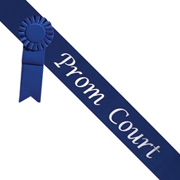 Prom Court Blue Sash - Silver Script & Rosette