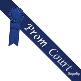 Prom Court Sash With Rosette and Pin - Blue/White
