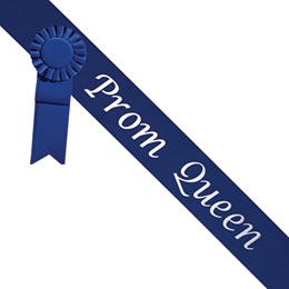 Prom Queen Blue Sash - Silver Script & Rosette