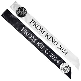 Satin Prom King Year Sash - Black/White