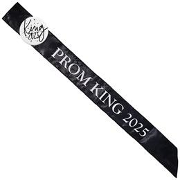 Satin Prom King Year Sash - Black/White